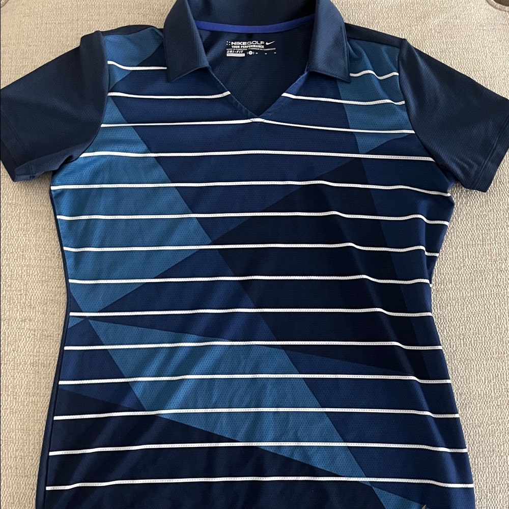 Nike Womens Navy and Light Blue Geometric Golf Polo